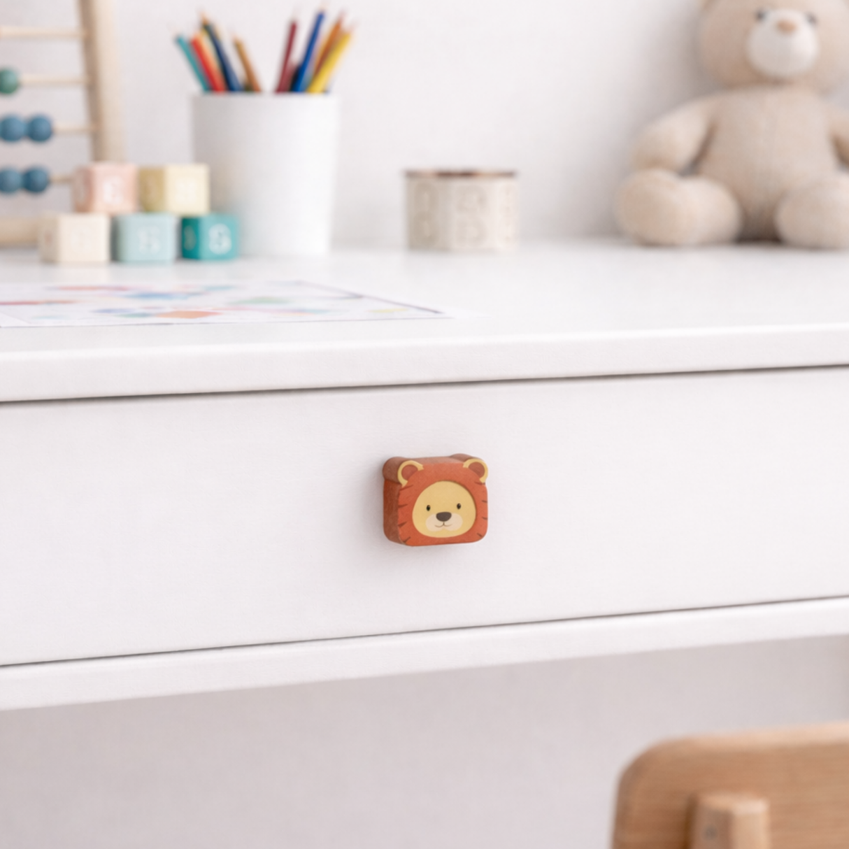 Lion Wooden Knob / Drawer Knob– Handcrafted Kids Room Hardware | Pinch of Pretty