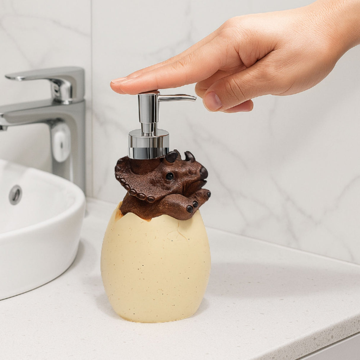 Brown Dino Egg Soap Dispenser – Handcrafted Polyresin Bathroom Accessory | Pinch of Pretty