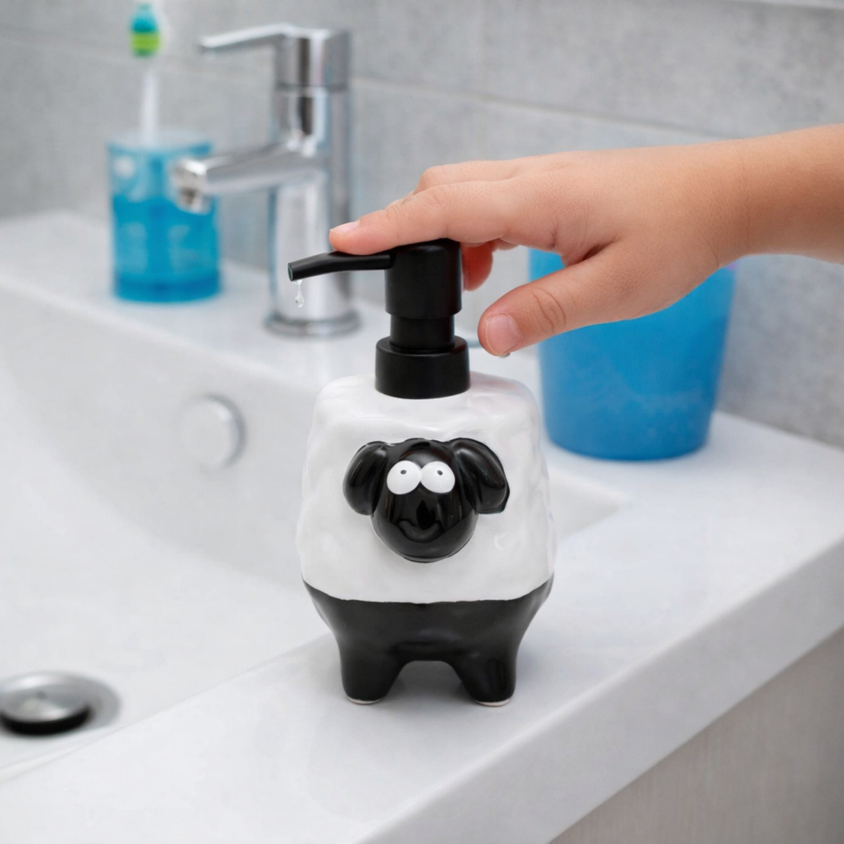Black & White Sheep Ceramic Soap Dispenser – Adorable Handcrafted Bathroom Accessory | Pinch of Pretty
