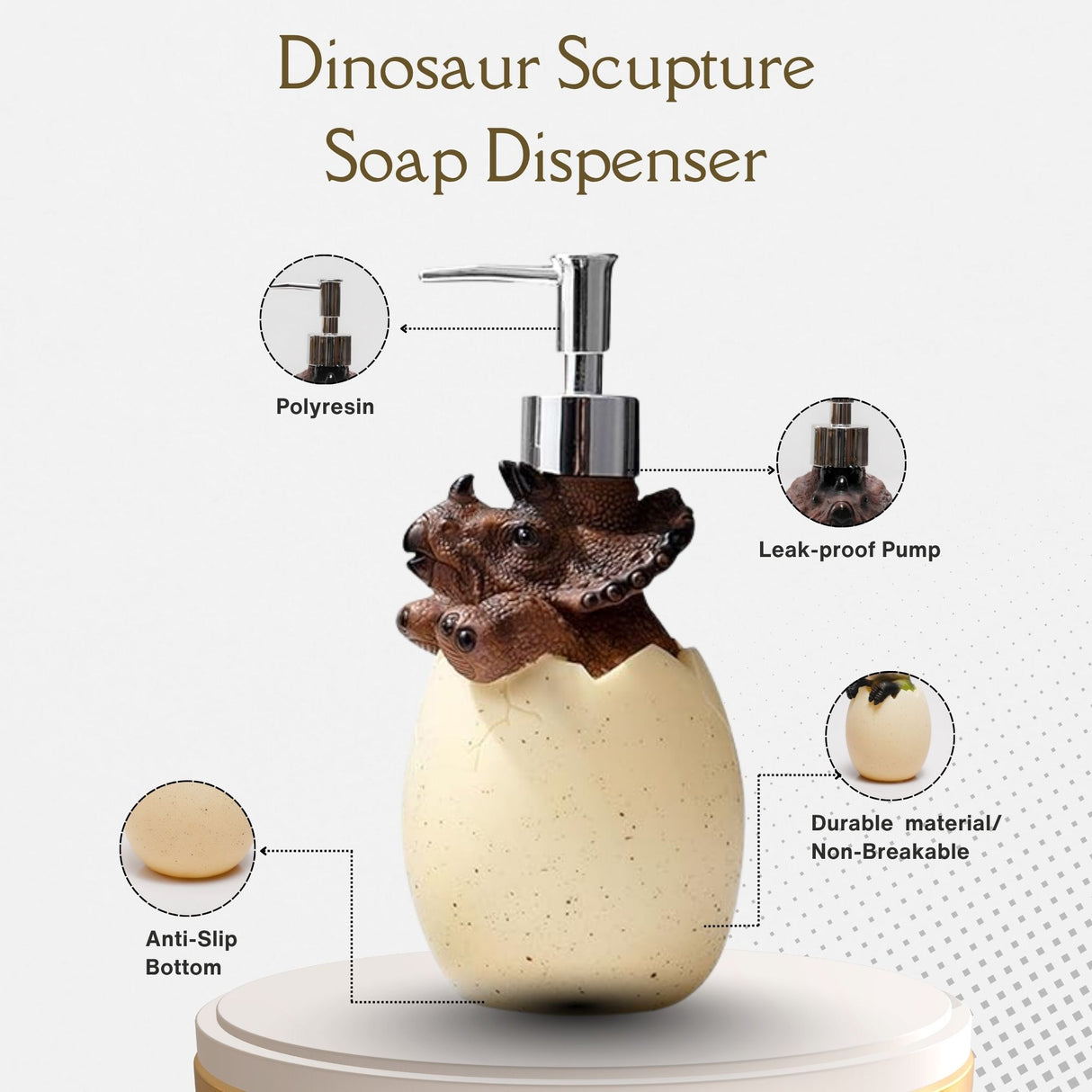 Brown Dino Egg Soap Dispenser – Handcrafted Polyresin Bathroom Accessory | Pinch of Pretty