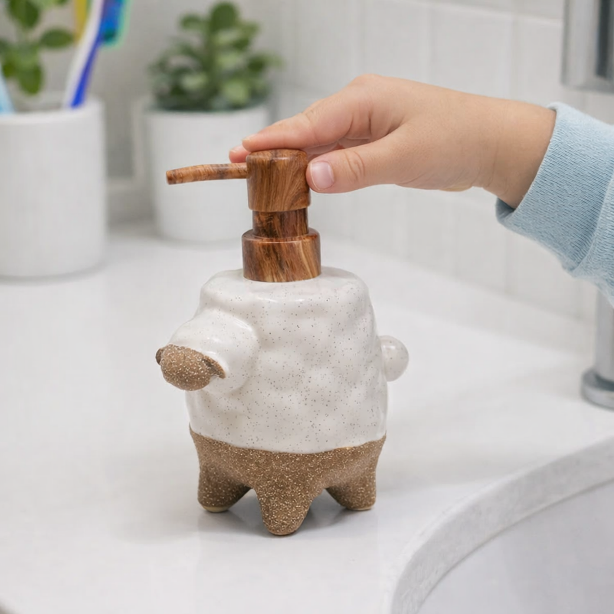 Sheep Shape Ceramic Soap Dispenser – Adorable Handcrafted Bathroom Accessory | Pinch of Pretty