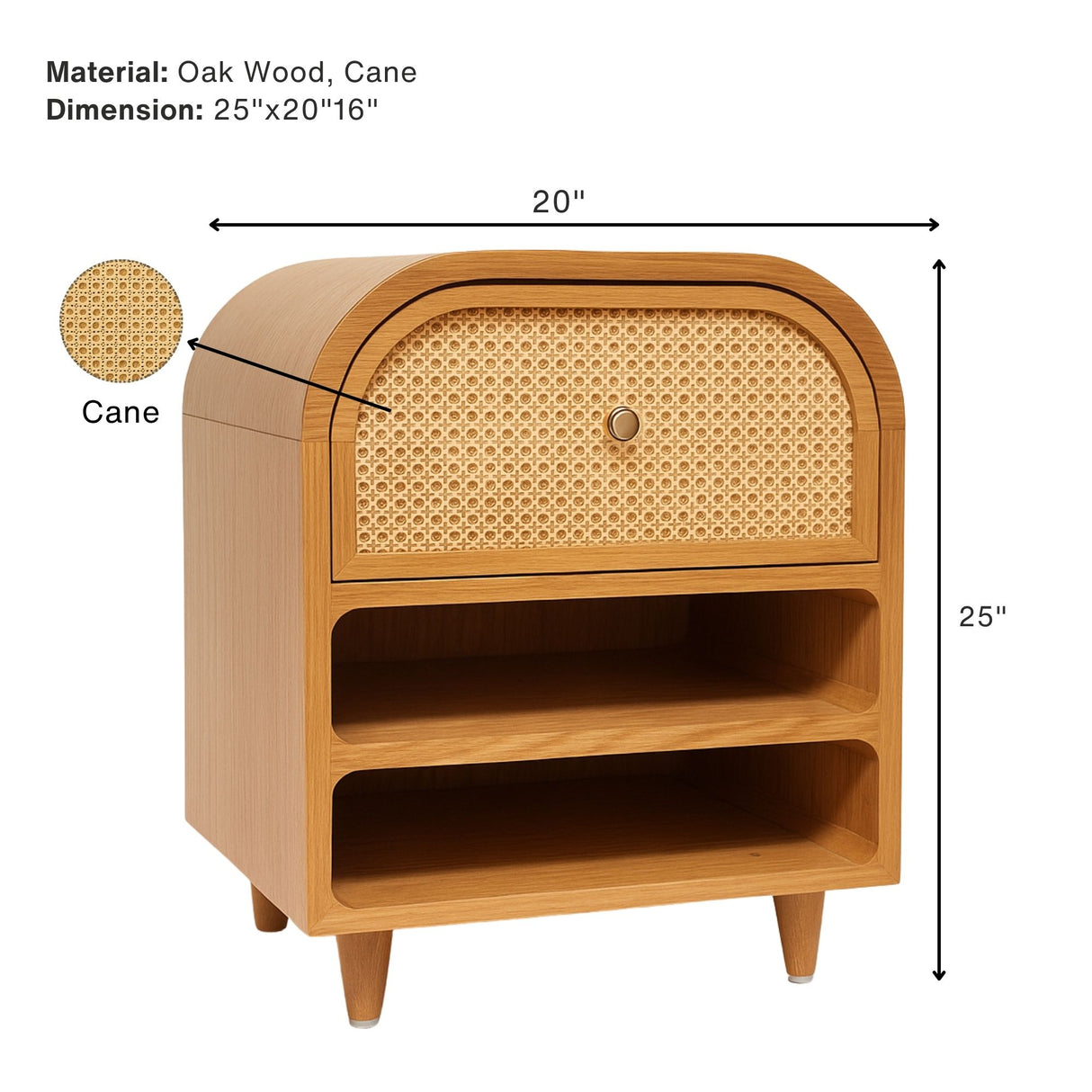 Mid-Century Cane & Oak Wood Nightstand | Pinch of Pretty