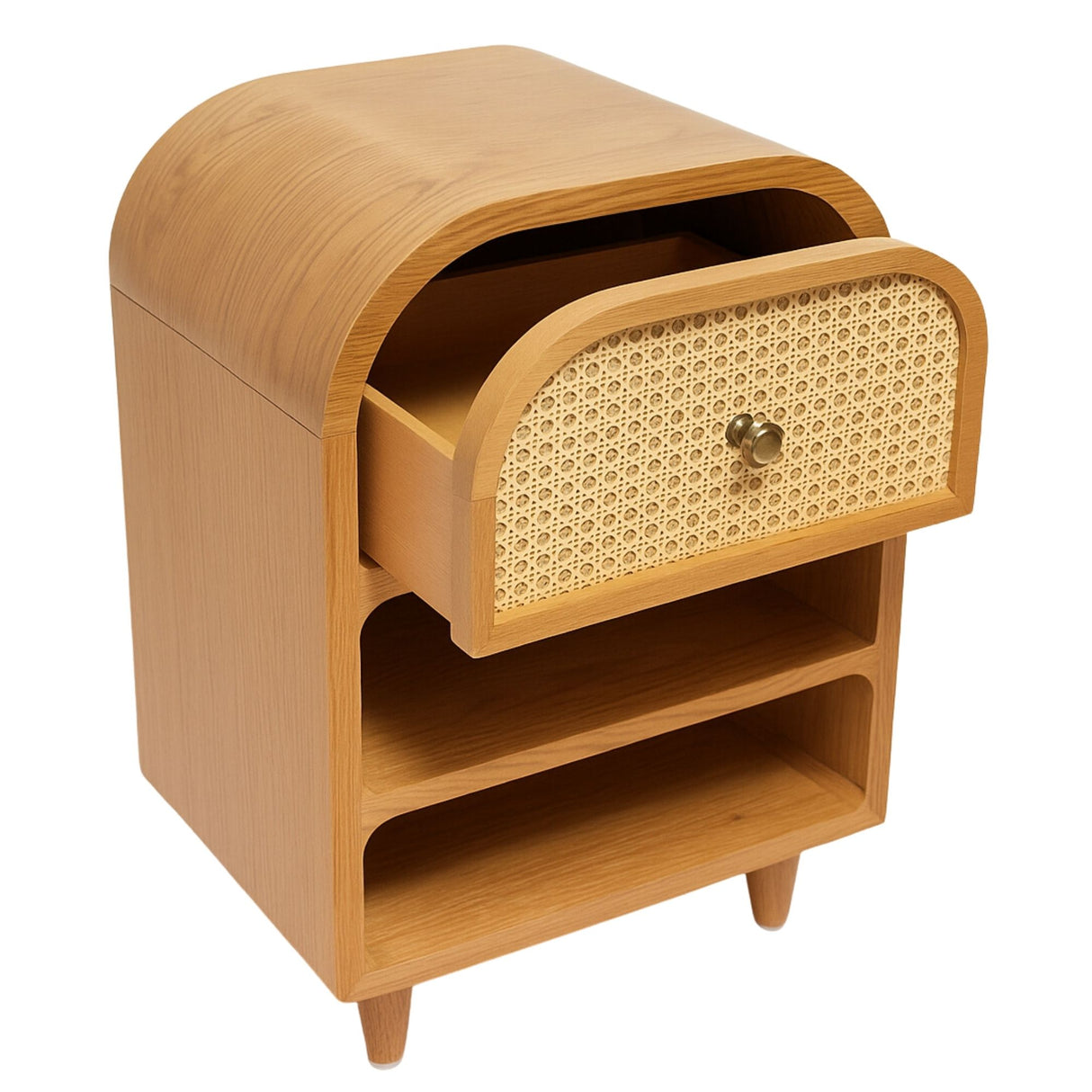 Mid-Century Cane & Oak Wood Nightstand | Pinch of Pretty