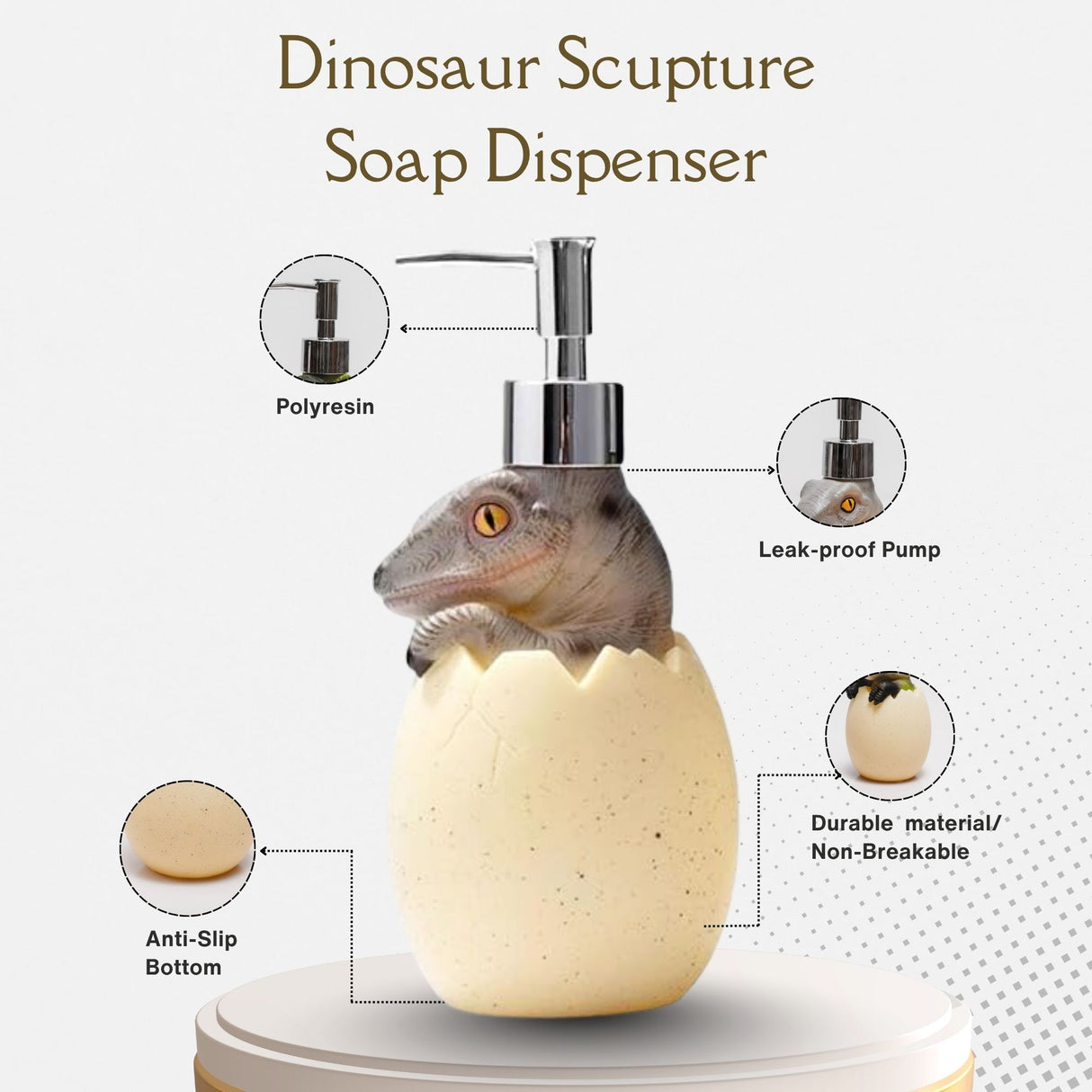 Grey Dino Egg Soap Dispenser – Handcrafted Polyresin Bathroom Accessory | Pinch of Pretty