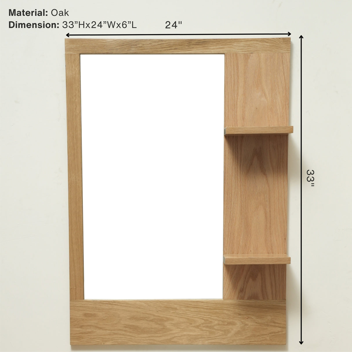 Oak Wall-Mounted Mirror with Dual Storage Shelves