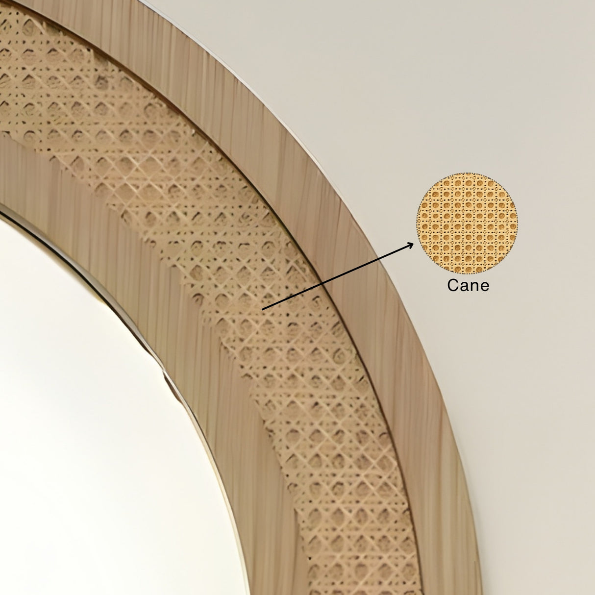 Arch Top Mirror with Cane and Shelf