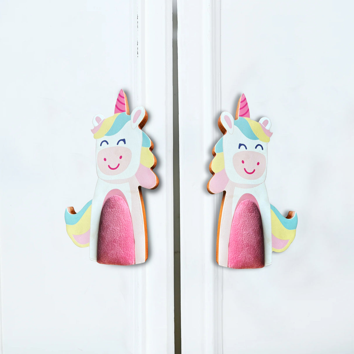 Happy Spark Unicorn Cupboard Handles with Fabric