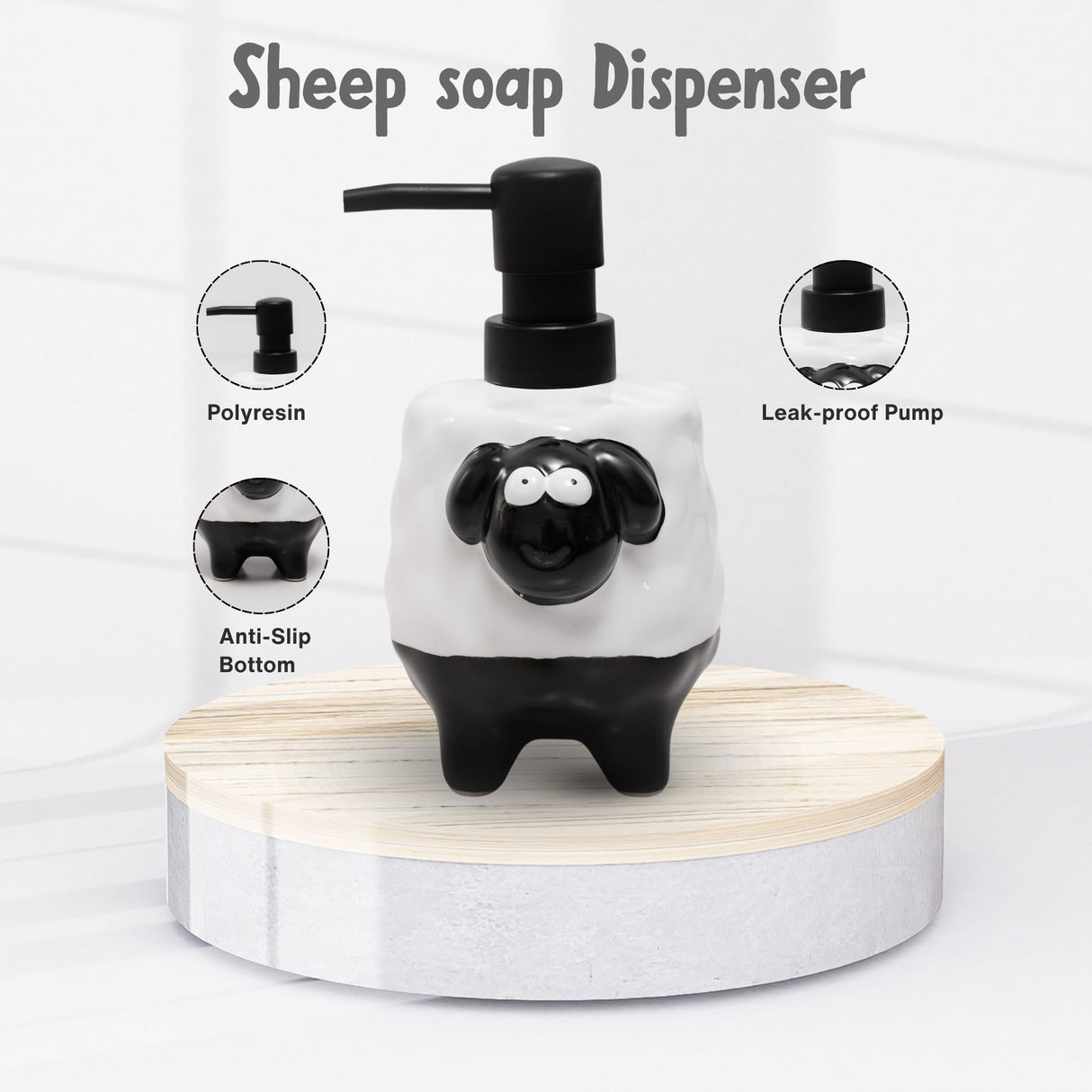 Black & White Sheep Ceramic Soap Dispenser – Adorable Handcrafted Bathroom Accessory | Pinch of Pretty