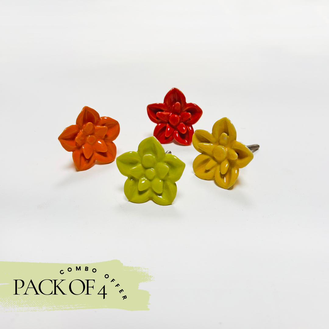 Special Combo Offer: Pack of 4 Cherry Blossom Flower Ceramic Knobs at the Price of 3