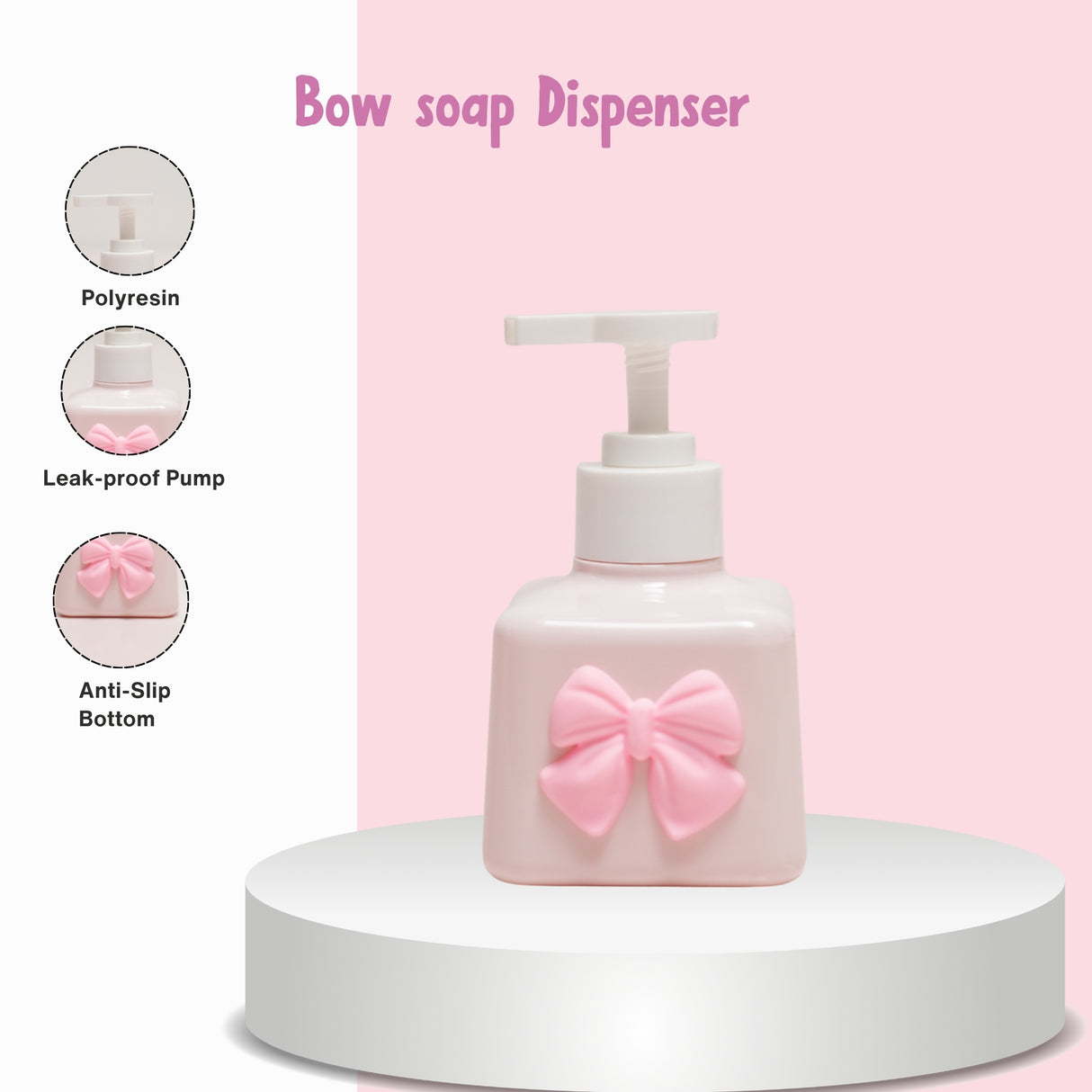 Pink Bow Soap Dispenser – Elegant Polyresin Bathroom Accessory | Pinch of Pretty