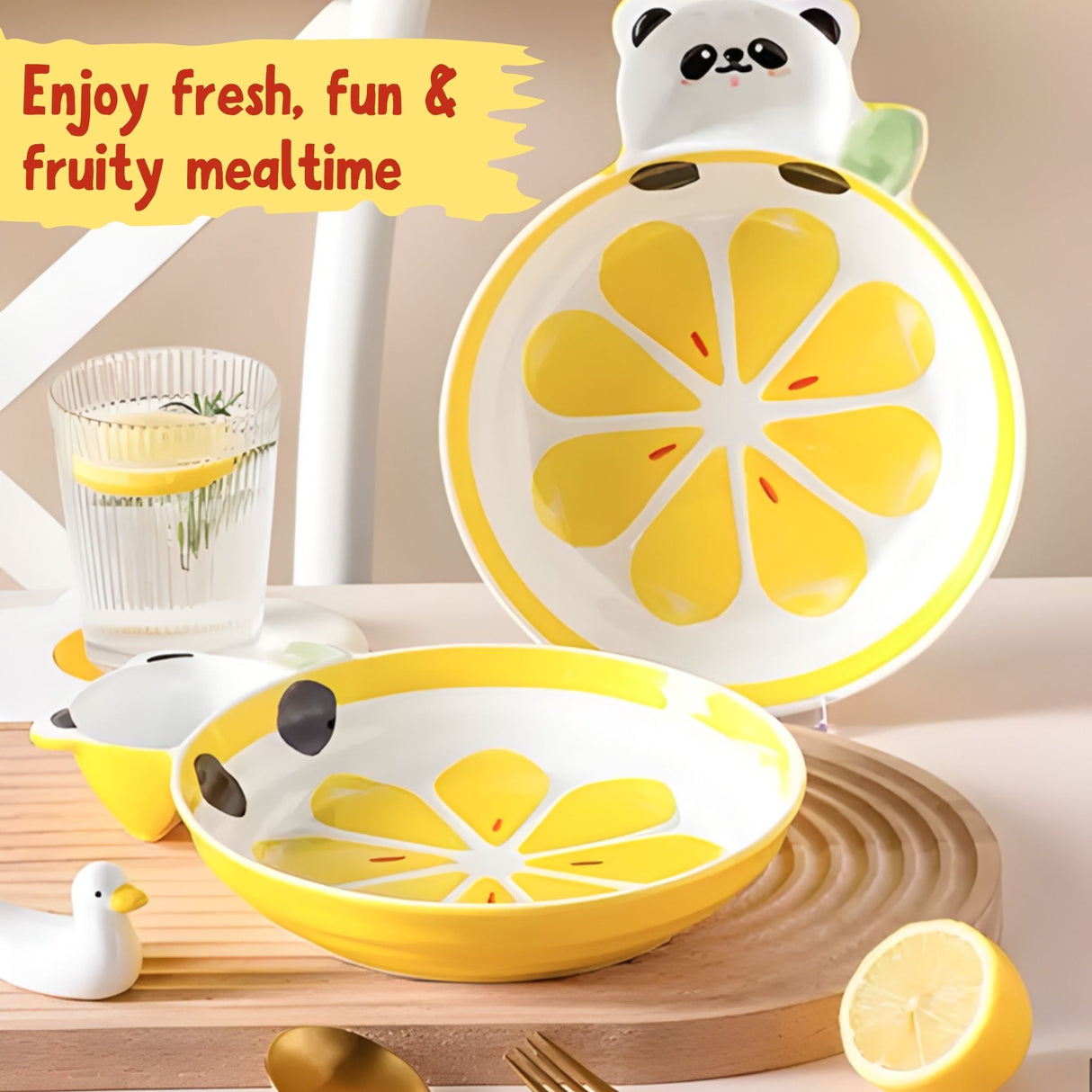 Panda Lemon Slice Ceramic Plate – Handcrafted Fruit & Animal Kids Dinnerware | Pinch of Pretty