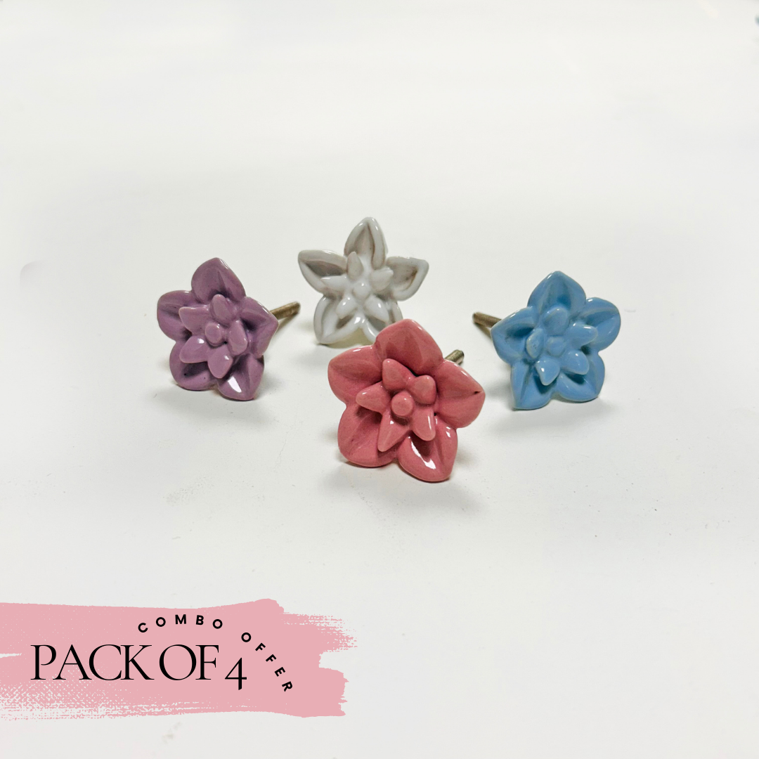 Special Combo Offer: Pack of 4 Cherry Blossom Flower Ceramic Knobs at the Price of 3