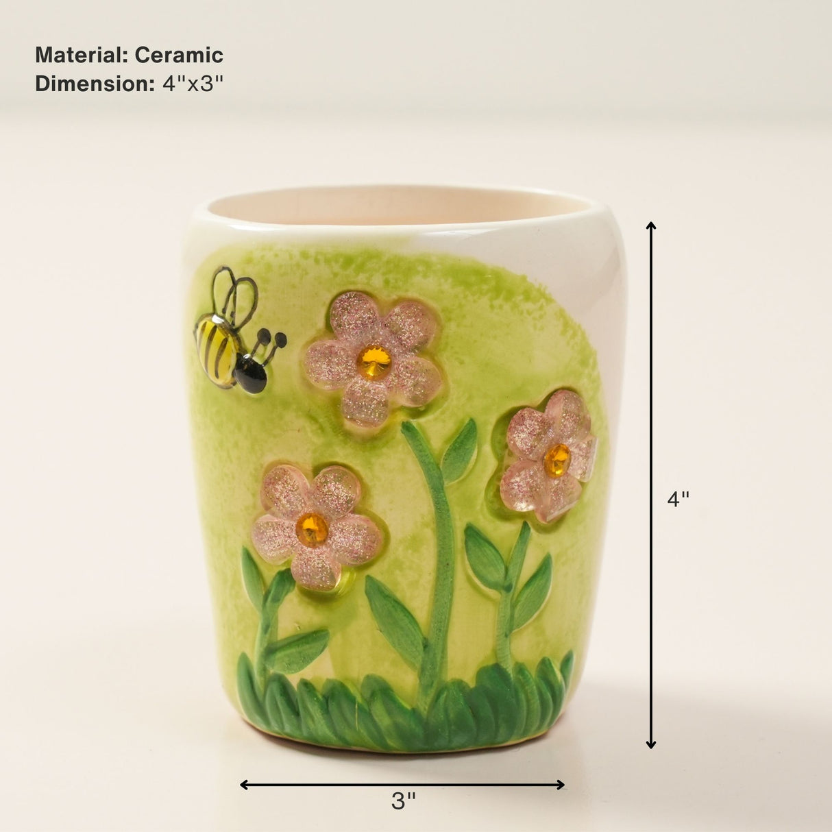 Green Flower & Bee Ceramic Bathroom Set | Pinch of Pretty