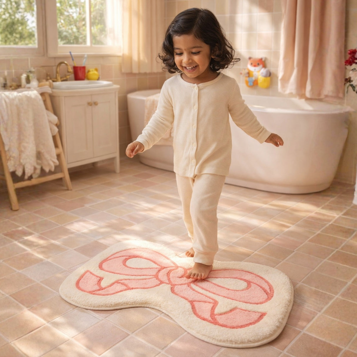 Pretty Bow Ribbon Abstract Floor Mat / Rug – Pastel Pink Kids Room Decor | Pinch of Pretty