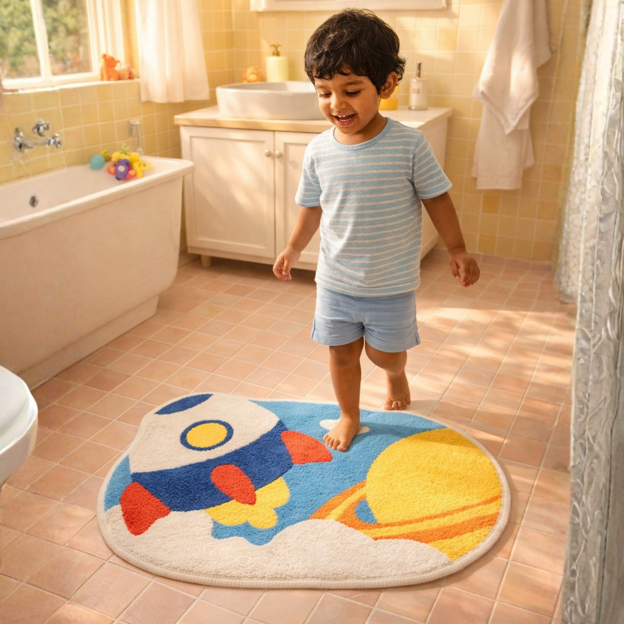 Rocket Adventure Kids Rug – Space-Themed Play Mat | Pinch of Pretty