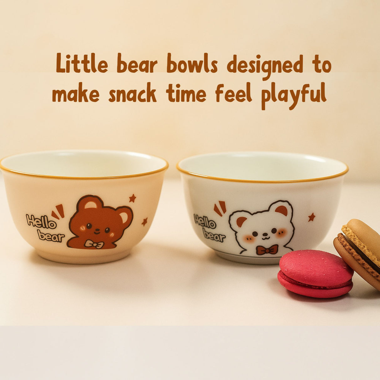 Set of 2 Bear Ceramic Snack Bowl / Dessert Dish – Handcrafted Lovely Kids Tableware | Pinch of Pretty