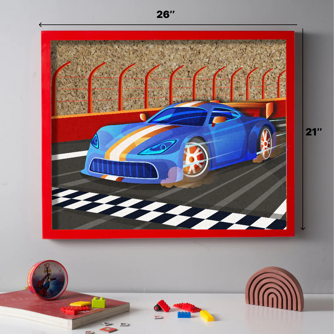Racing Car Cork Pinboard with Red Frame