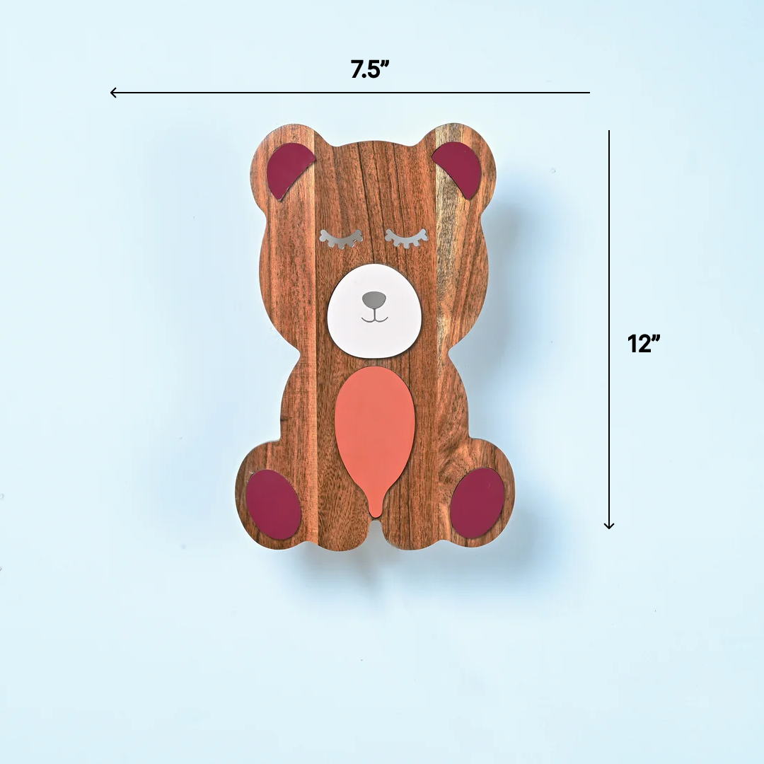 Teddy Bear-Themed Wooden Wall Light