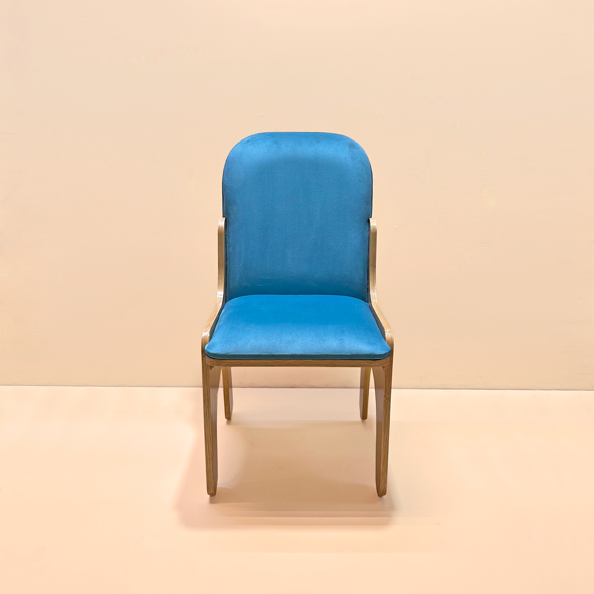 Kids' Wooden Chair with Plush Blue Upholstery