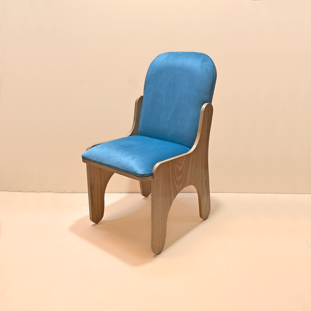 Kids' Wooden Chair with Plush Blue Upholstery