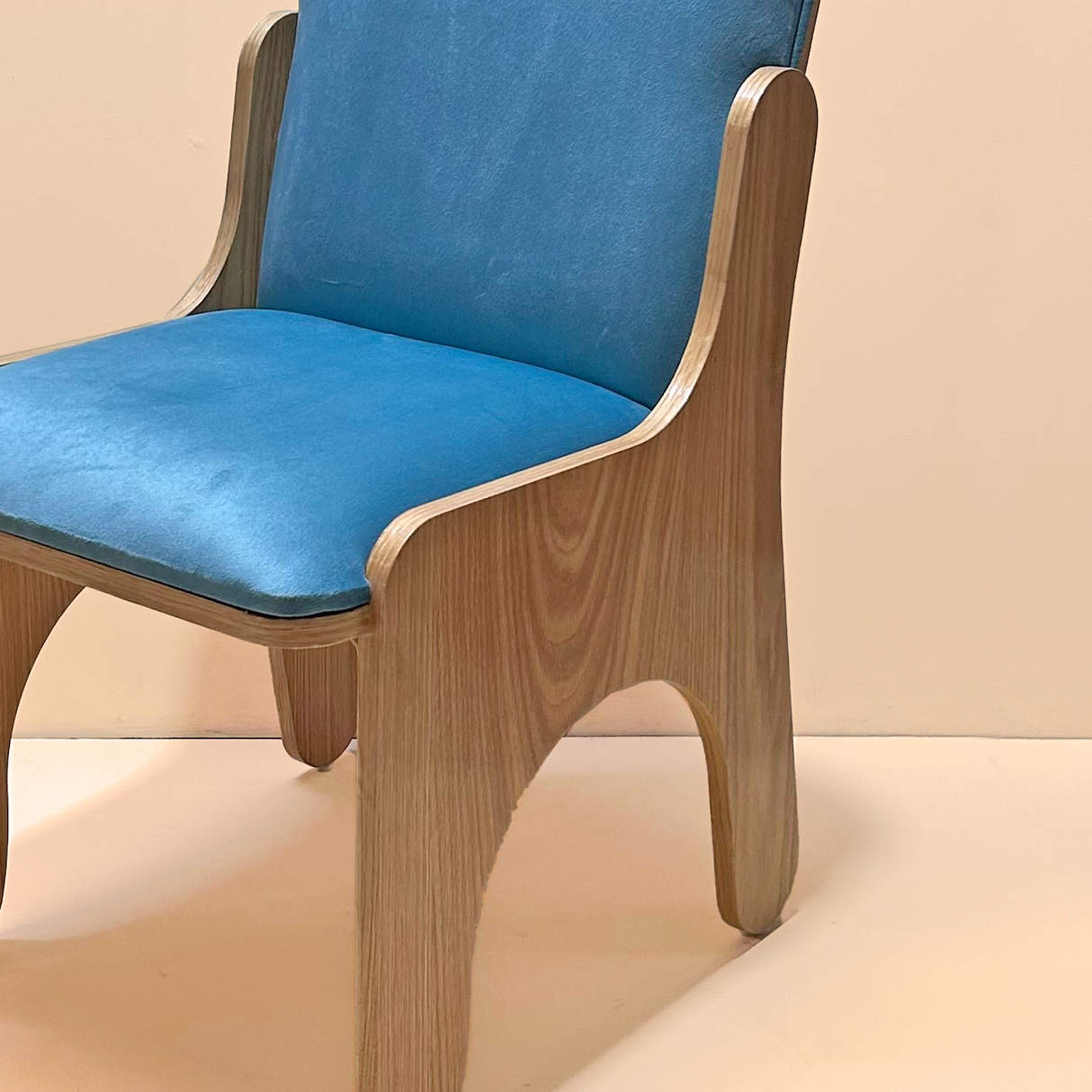 Kids' Wooden Chair with Plush Blue Upholstery