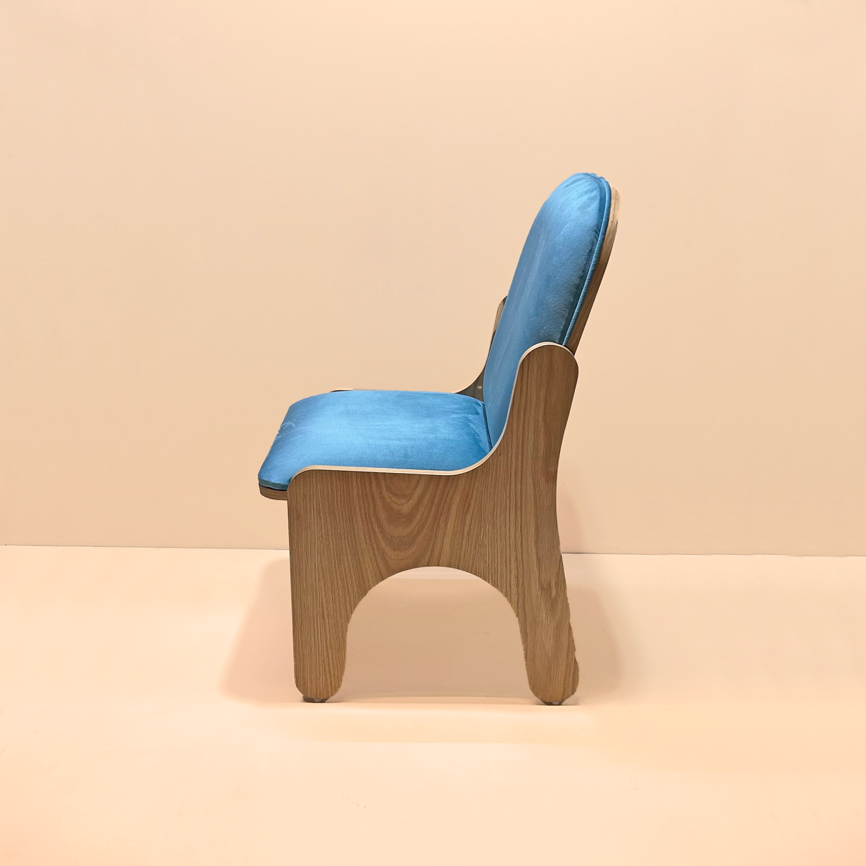 Kids' Wooden Chair with Plush Blue Upholstery
