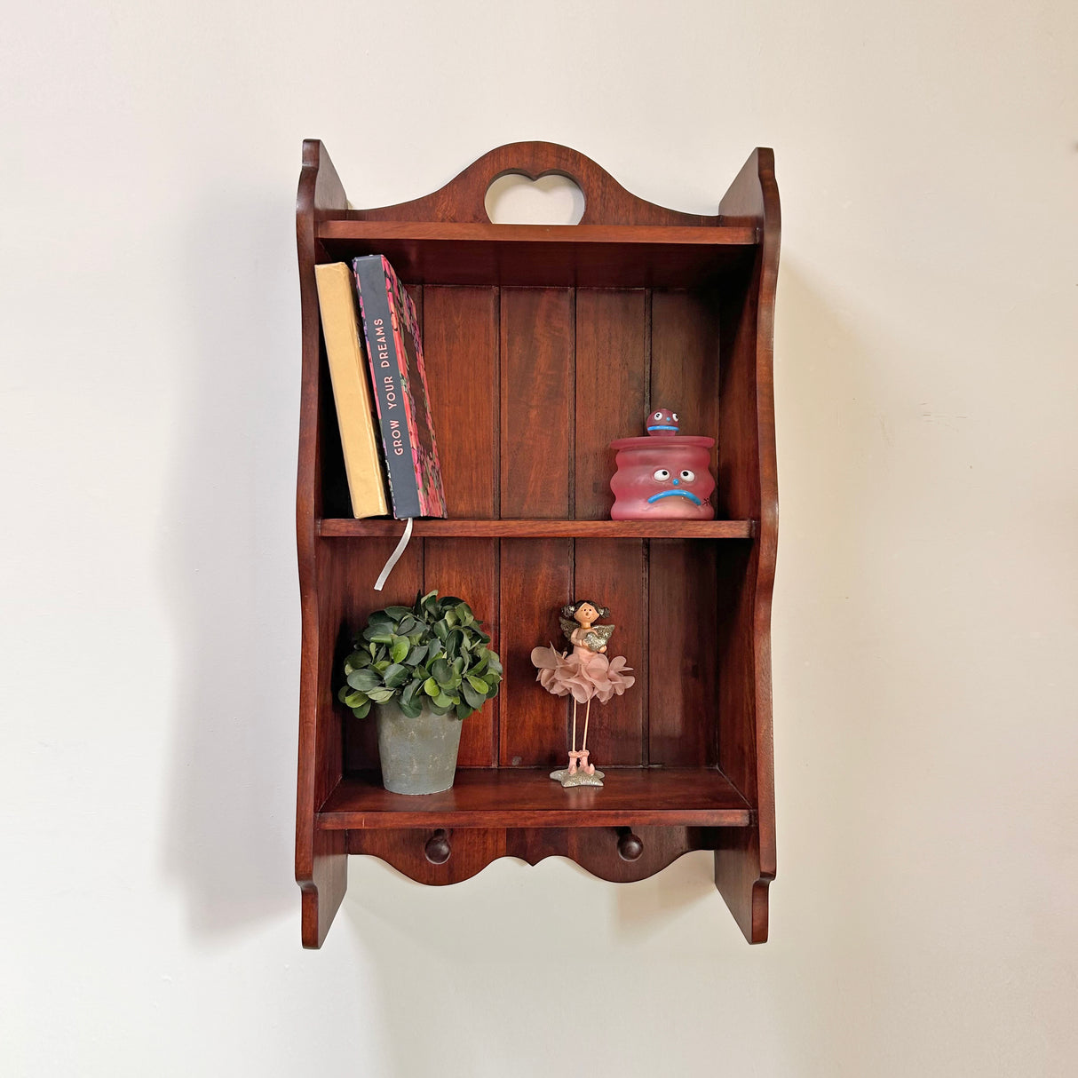 Handcrafted Wooden Wall Shelf with Heart Cutout