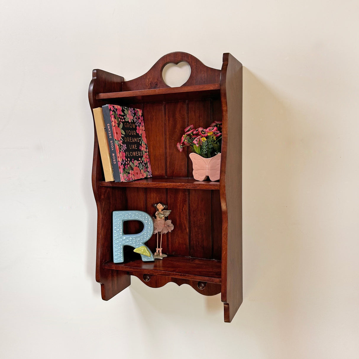 Handcrafted Wooden Wall Shelf with Heart Cutout