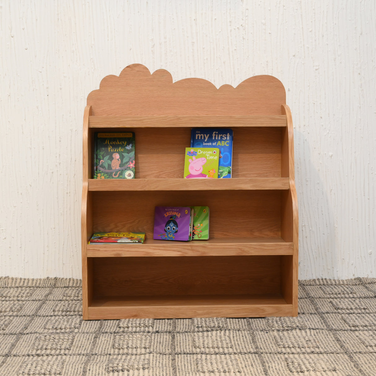 Cloud-Top Wooden Bookshelf – Three-Tier Display