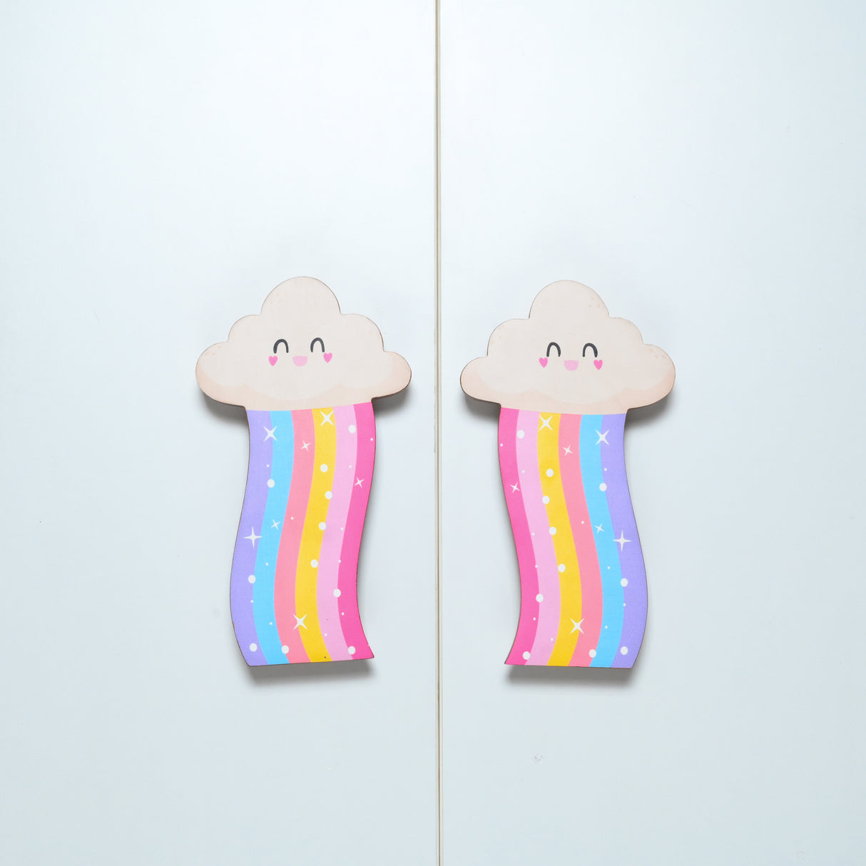 Cheerful Cloud & Rainbow Wooden Cupboard Handle / Drawer – Handcrafted Kids Room Hardware | Pinch of Pretty