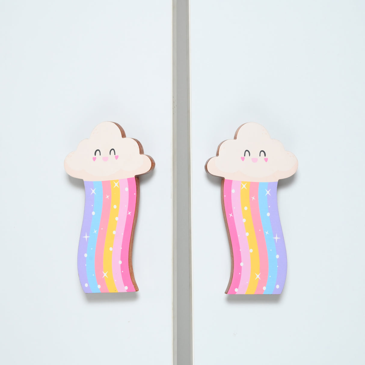 Cheerful Cloud & Rainbow Wooden Cupboard Handle / Drawer – Handcrafted Kids Room Hardware | Pinch of Pretty
