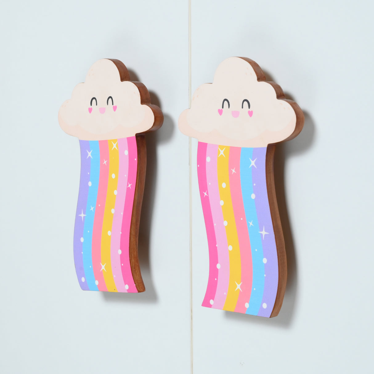 Cheerful Cloud & Rainbow Wooden Cupboard Handle / Drawer – Handcrafted Kids Room Hardware | Pinch of Pretty