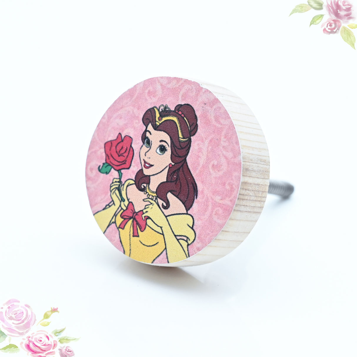 Belle with Rose Themed Wooden / Drawer Knob– Handcrafted Kids Room Hardware | Pinch of Pretty