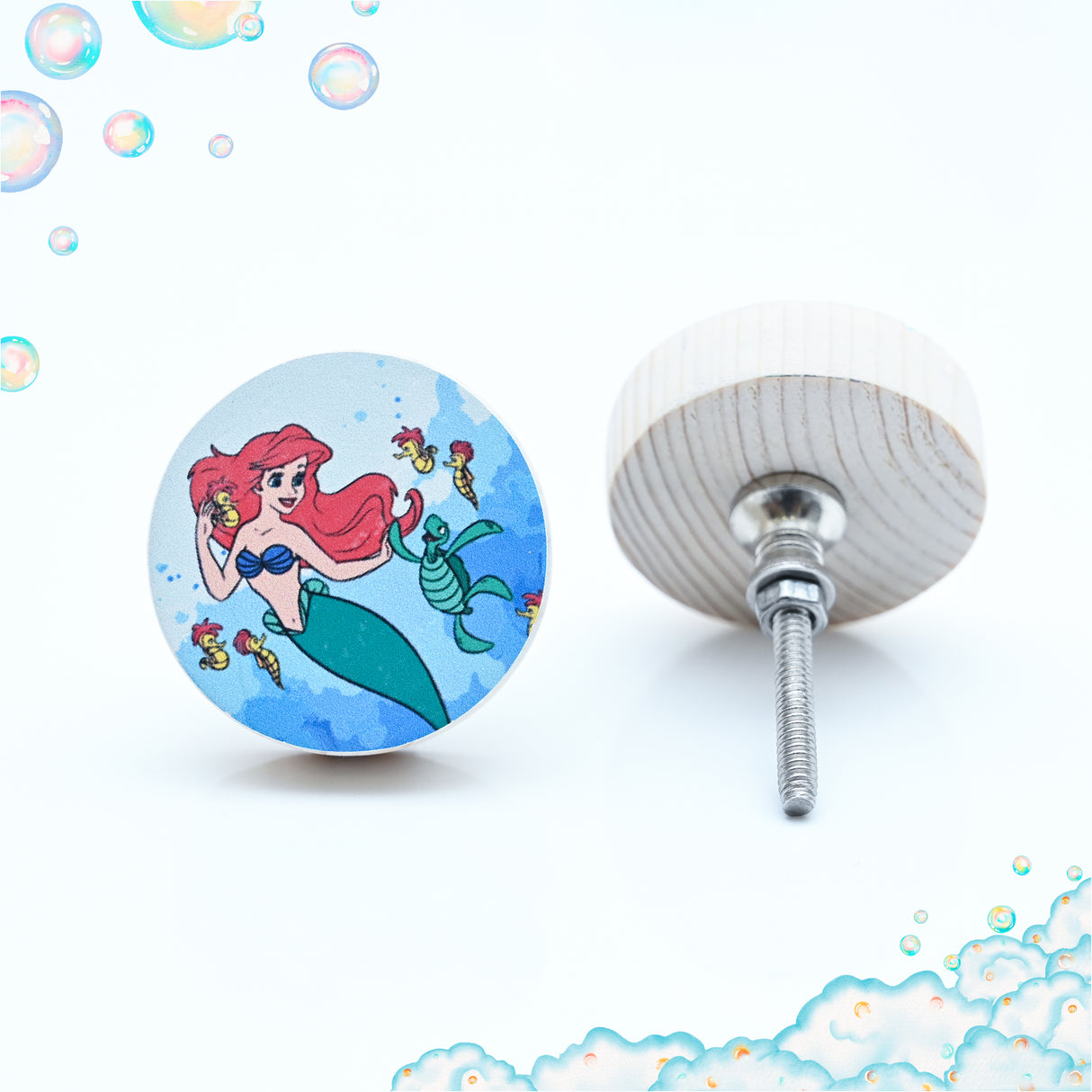 Ariel and Sea Creatures Themed Wooden / Drawer Knob– Handcrafted Kids Room Hardware | Pinch of Pretty