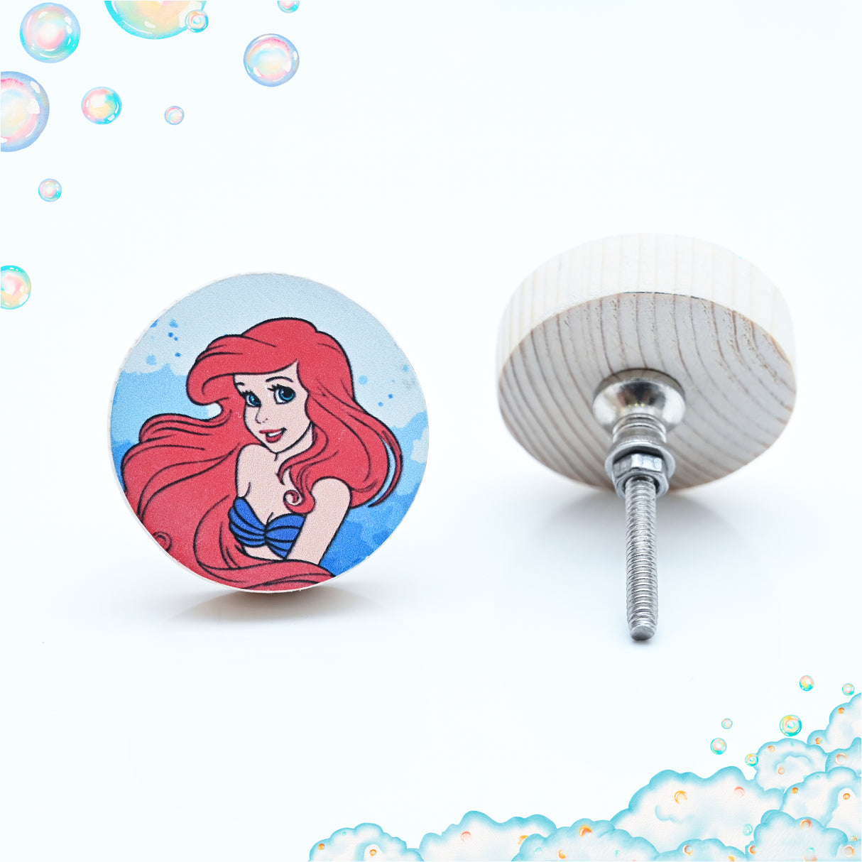 Ariel Portrait Themed Drawer Wooden / Drawer Knob– Handcrafted Kids Room Hardware | Pinch of Pretty