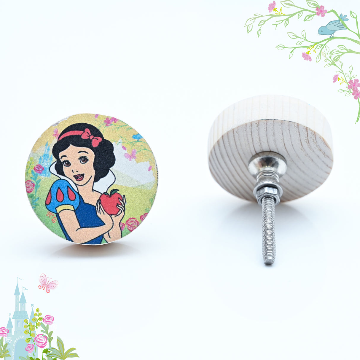 Snow White with Apple Themed Wooden / Drawer Knob– Handcrafted Kids Room Hardware | Pinch of Pretty
