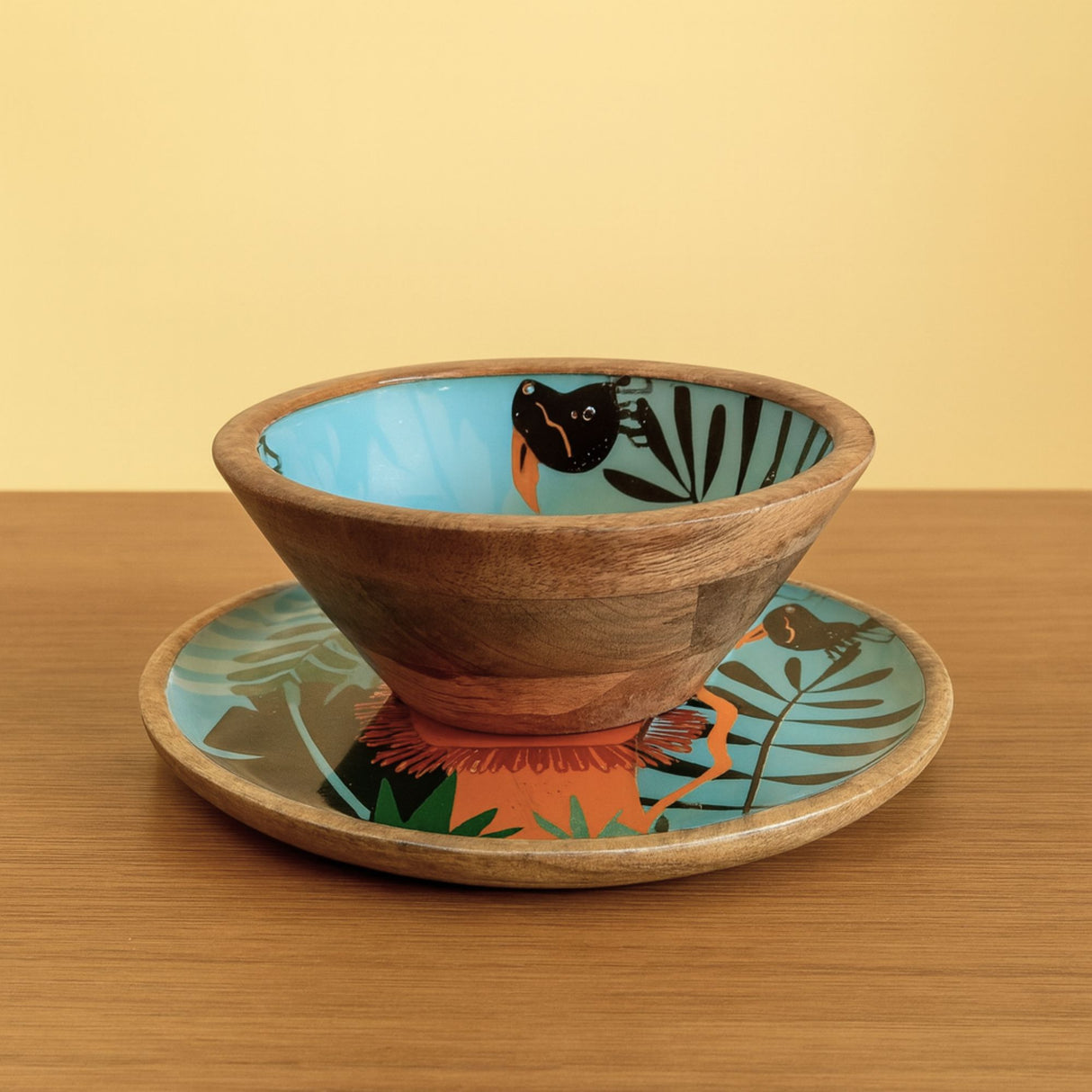 Sleepy Lion Jungle Wood Plate & Bowl Set – Handcrafted Safari Kids Dinnerware | Pinch of Pretty