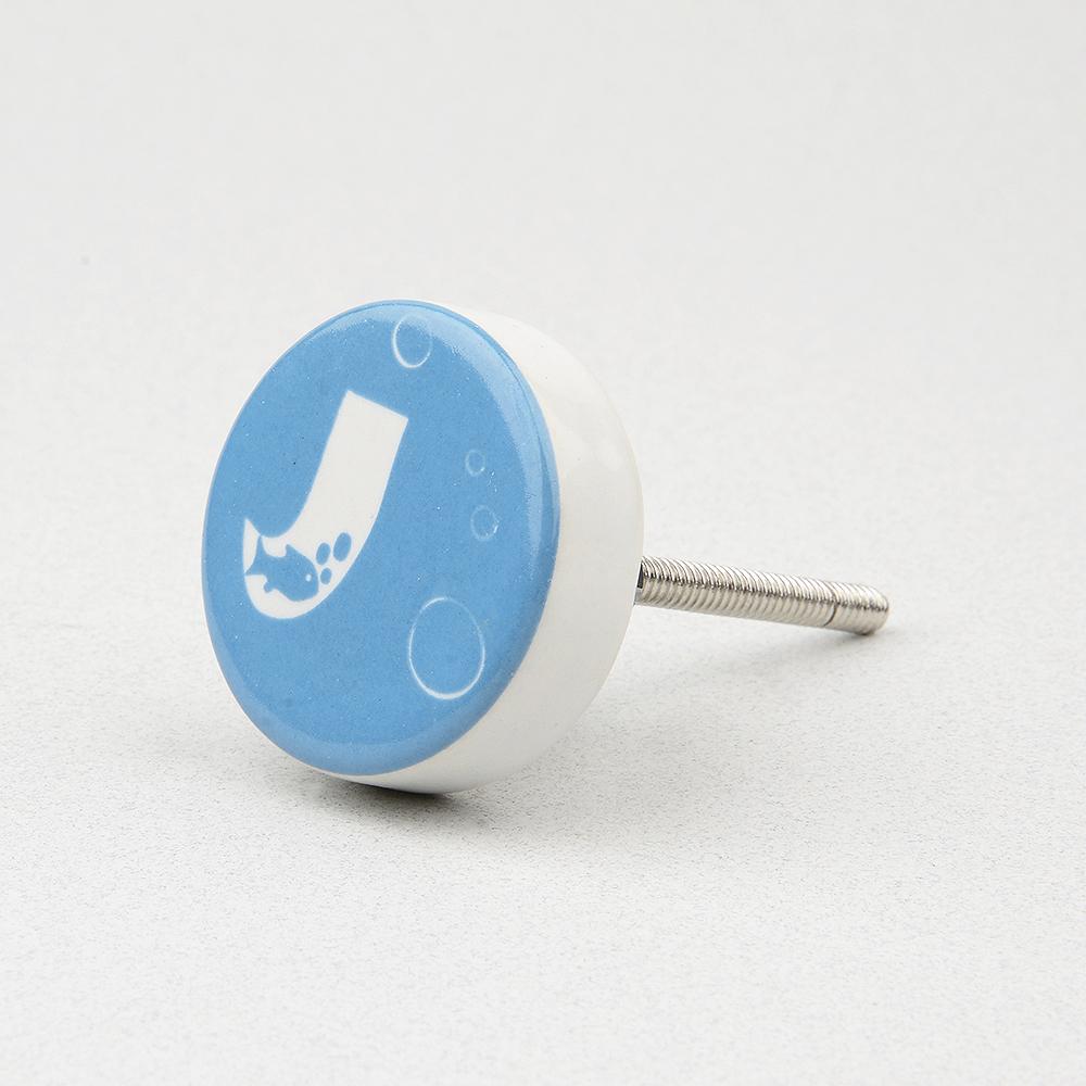 Deep Blue Sea J Ceramic Knob – Stylish Cupboard & Drawer Handle for Kids’ Room