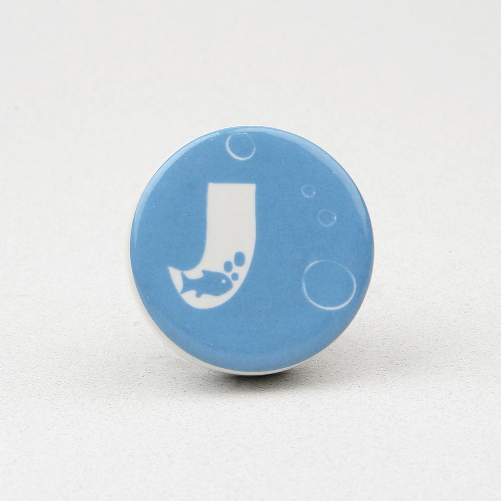 Deep Blue Sea J Ceramic Knob – Stylish Cupboard & Drawer Handle for Kids’ Room