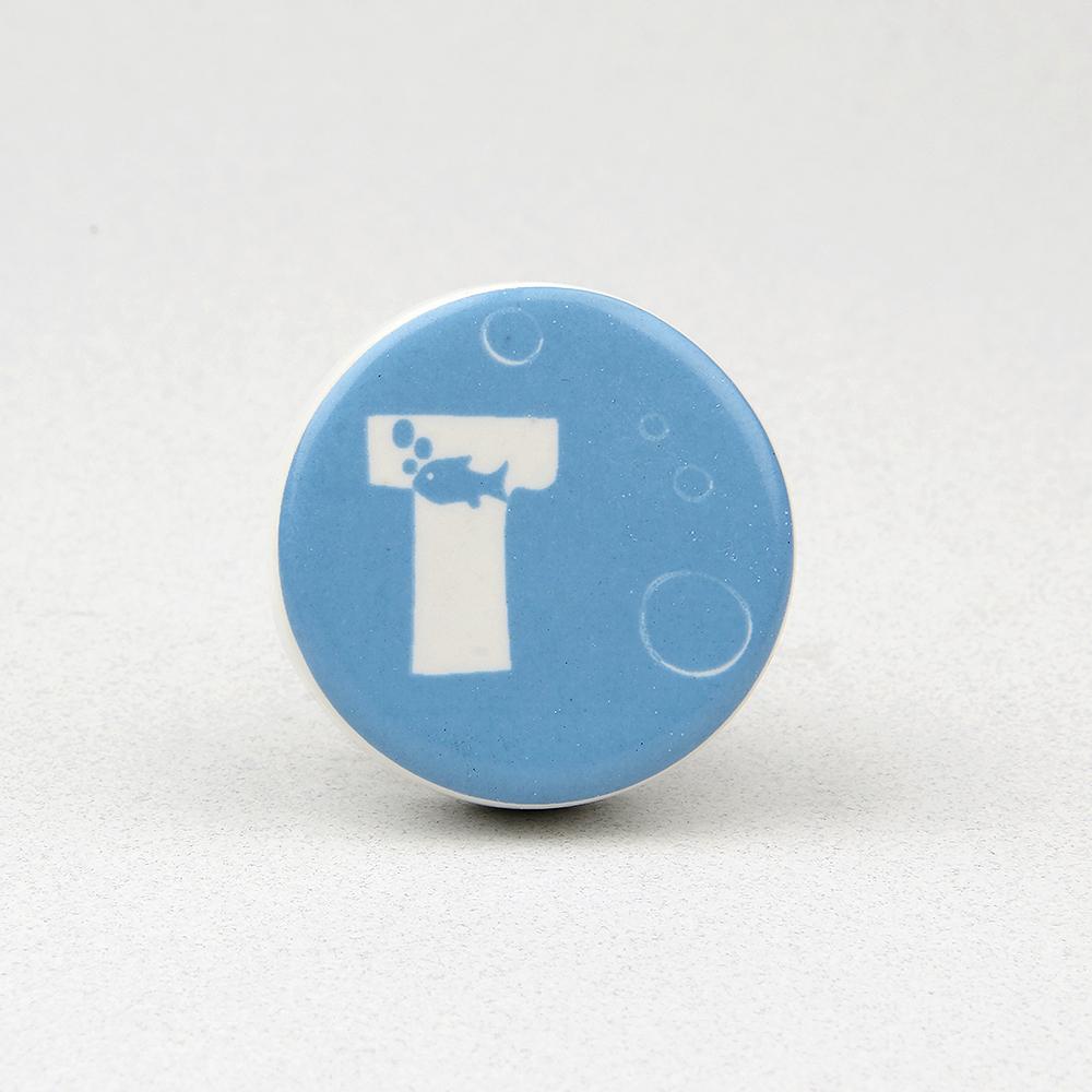 Deep Blue Sea T Ceramic Knob – Stylish Cupboard & Drawer Handle for Kids’ Room