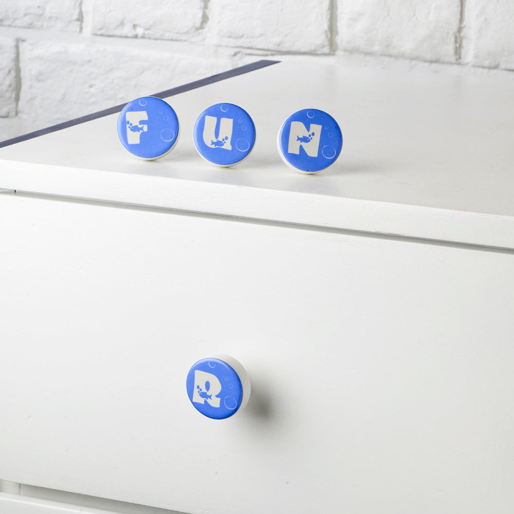 Blue Sea F Ceramic Knob – Stylish Cupboard & Drawer Handle for Kids’ Room