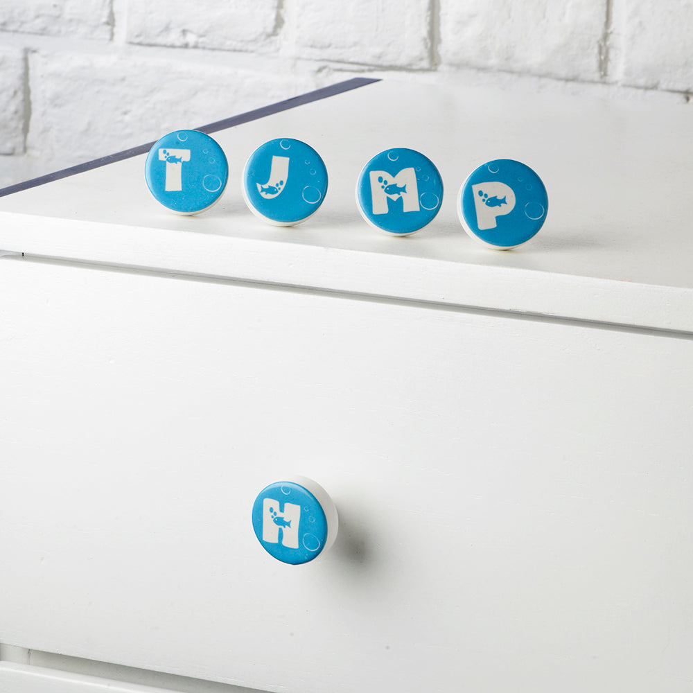 Deep Blue Sea H Ceramic Knob – Stylish Cupboard & Drawer Handle for Kids’ Room