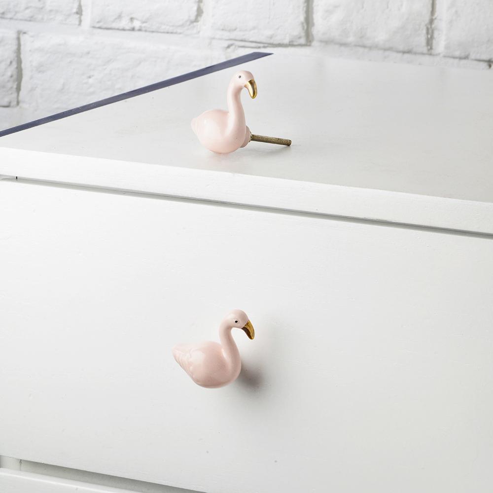 Pink Flamingo Ceramic Knob – Stylish Cupboard & Drawer Handle for Kids’ Room