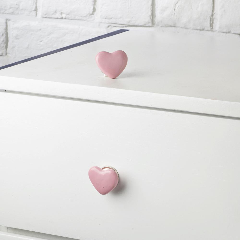Pink Heart Ceramic Knob – Stylish Cupboard & Drawer Handle for Kids’ Room