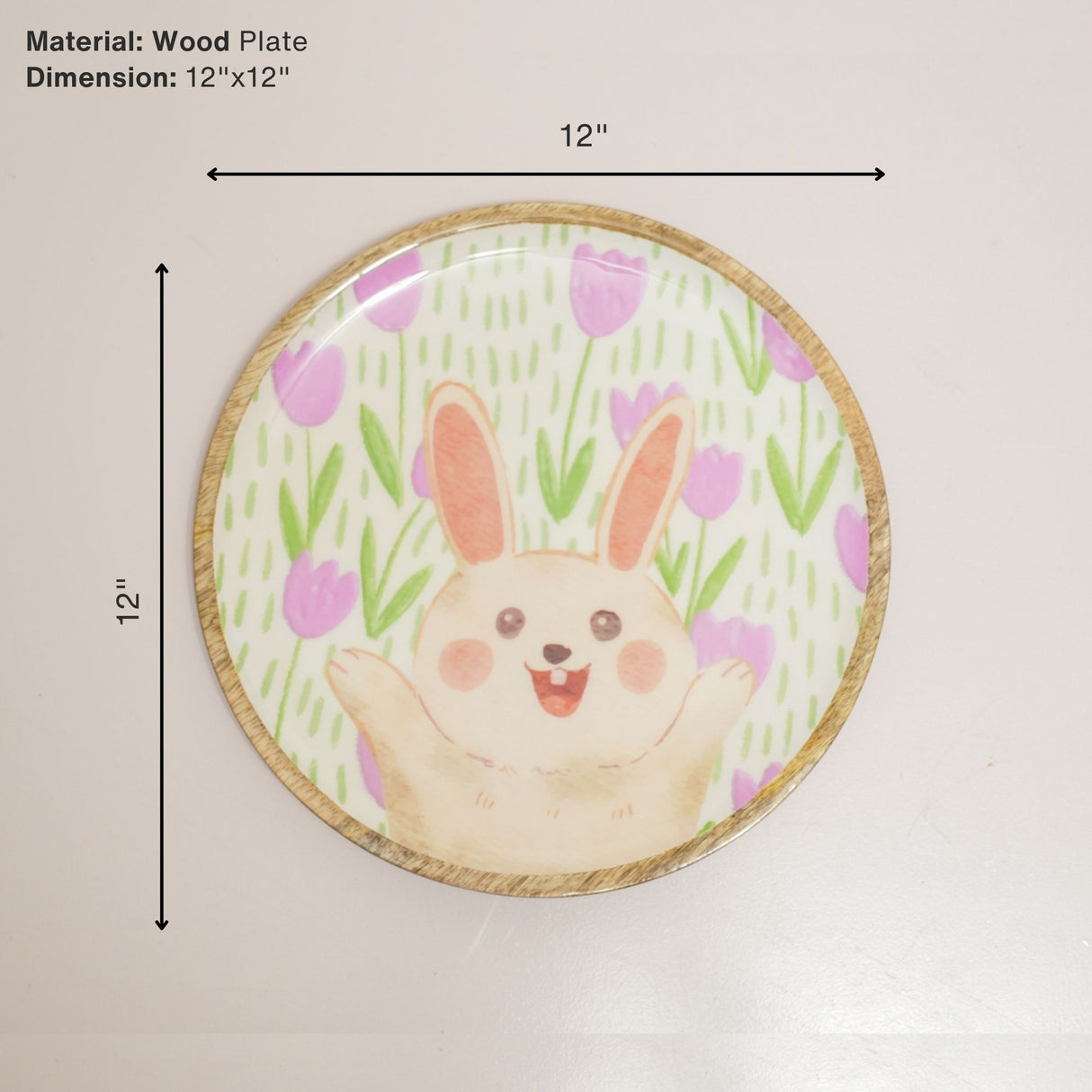 Happy Bunny Floral Wood Plate– Handcrafted Pastel Easter Kids Dinnerware | Pinch of Pretty