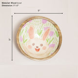 Happy Bunny Floral Wood Plate & Bowl Set – Handcrafted Pastel Easter Kids Dinnerware | Pinch of Pretty