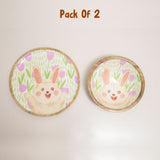 Happy Bunny Floral Wood Plate & Bowl Set – Handcrafted Pastel Easter Kids Dinnerware | Pinch of Pretty