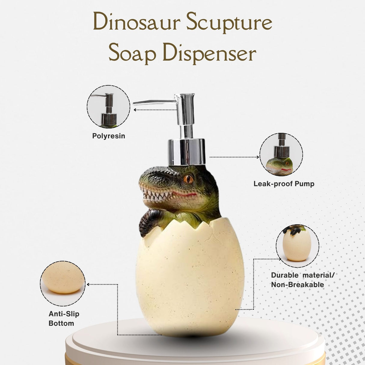 Green Dino Egg Soap Dispenser – Handcrafted Polyresin Bathroom Accessory | Pinch of Pretty