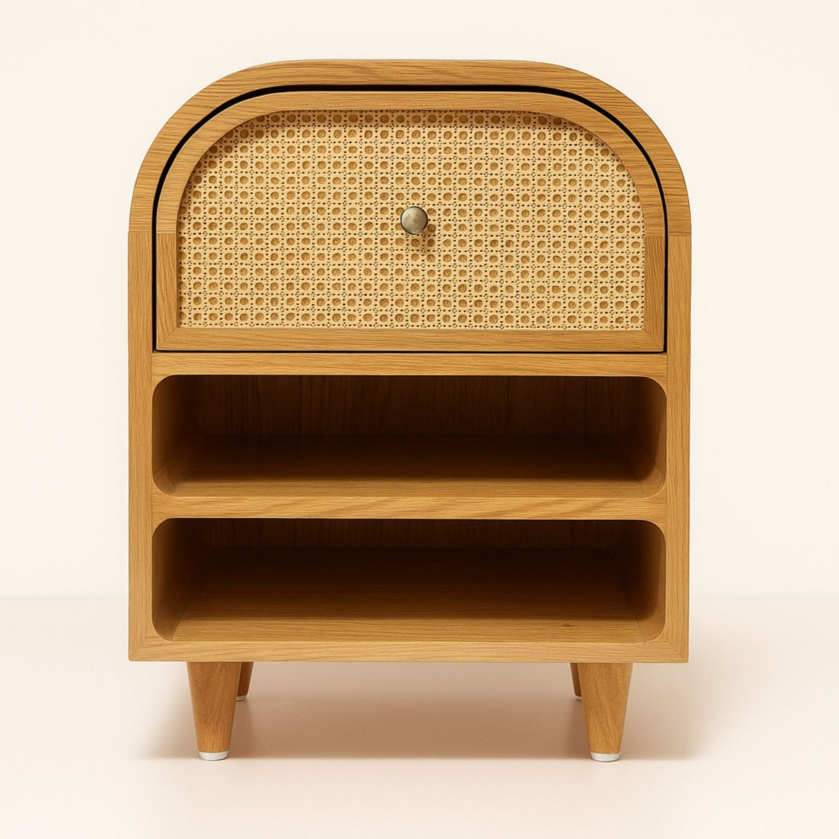 Mid-Century Cane & Oak Wood Nightstand | Pinch of Pretty