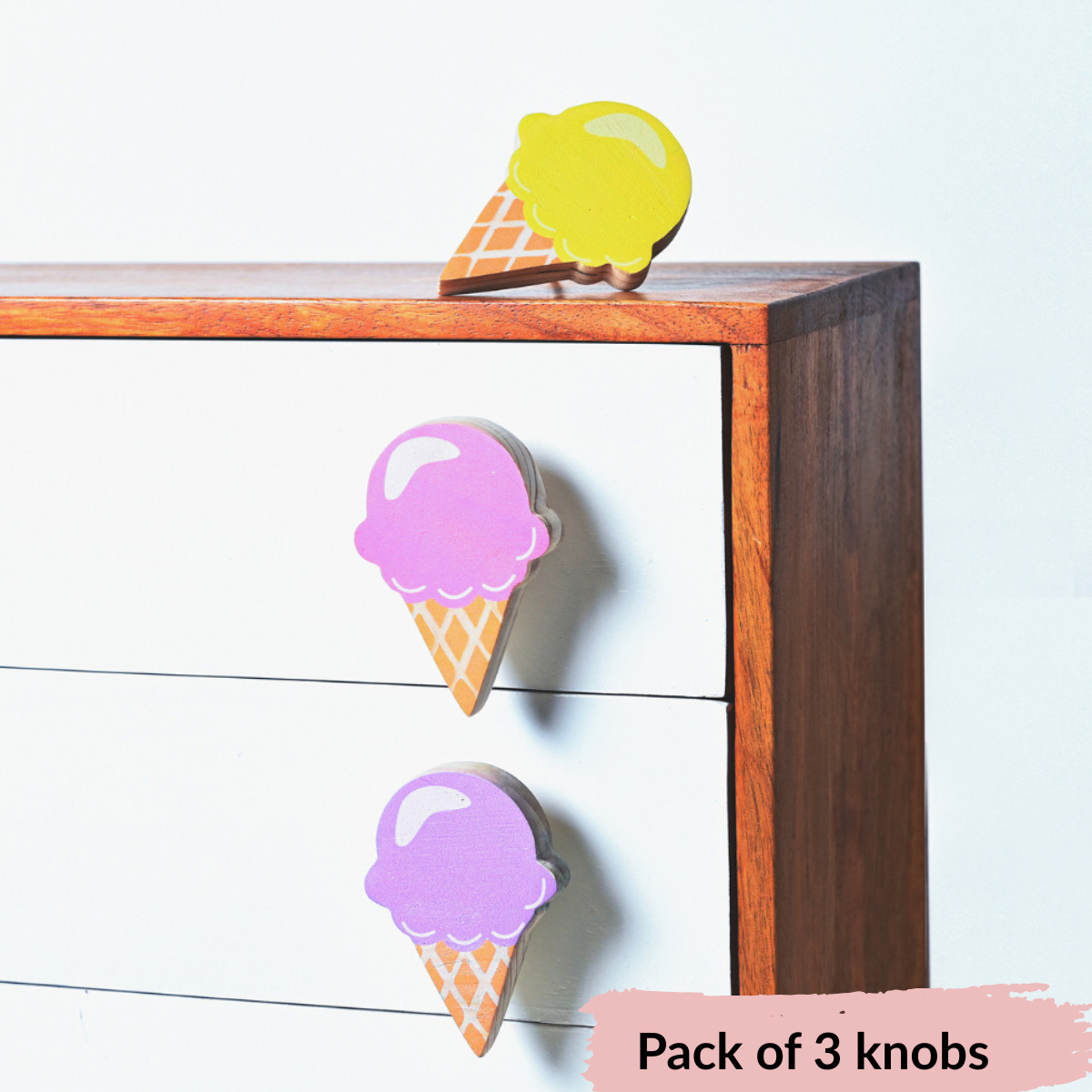 Special Combo Offer: Pack of 3 Ice Cream Wooden Knobs